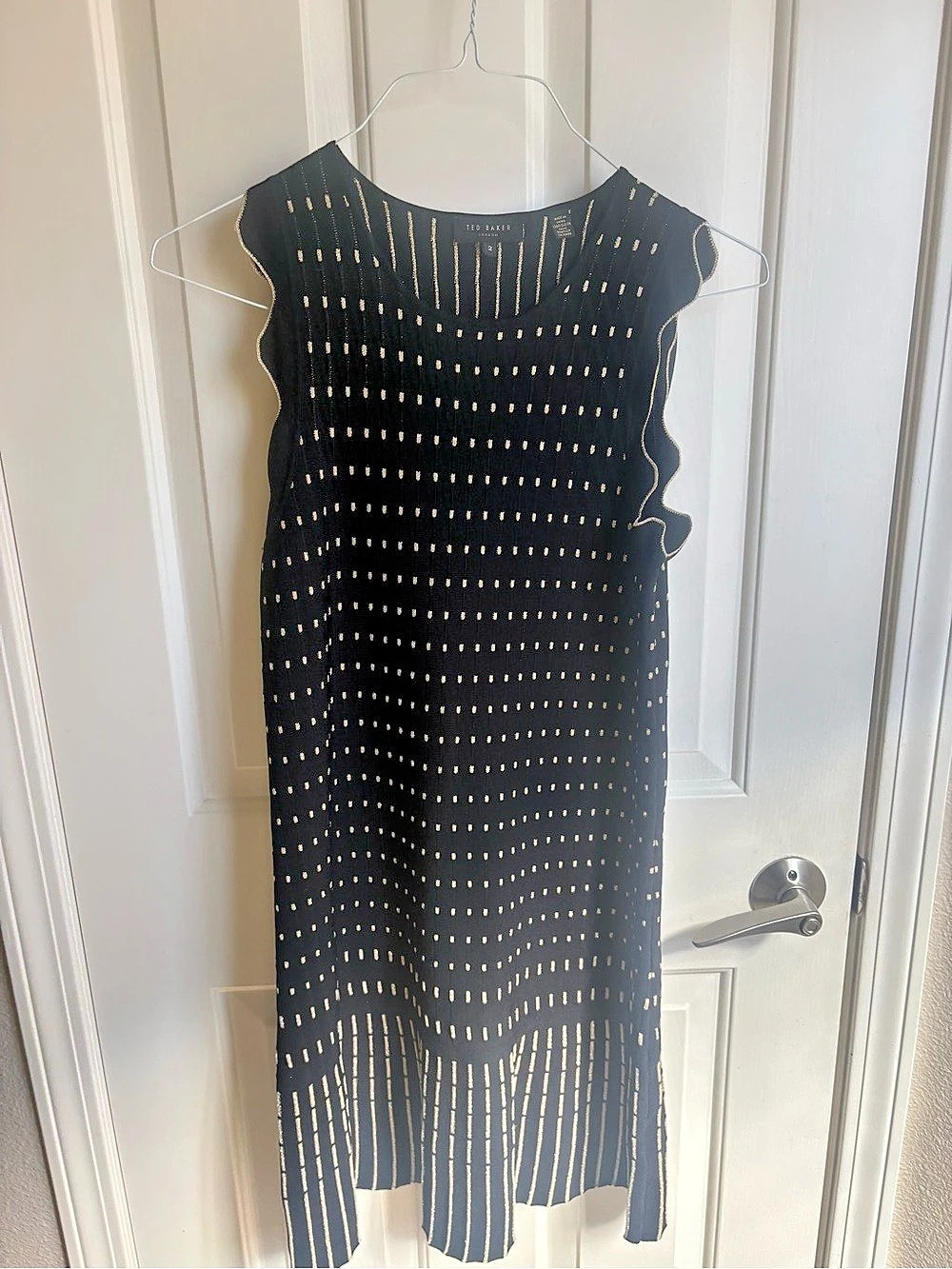 Ted Baker Geometric Mini Dress in Black gold polka dots Size 2 Like New